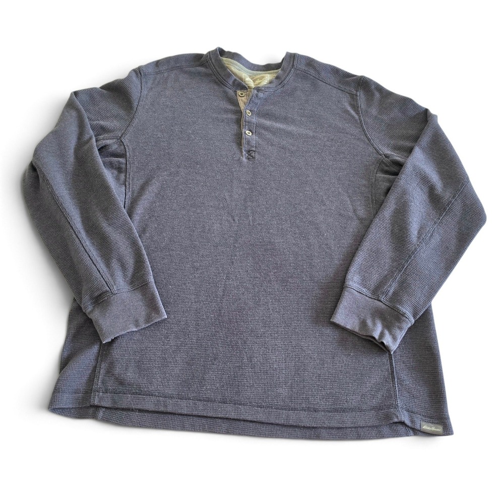 Eddie Bauer Navy Blue Waffle Knit Henley Long Sleeve Thermal Shirt Men's Large